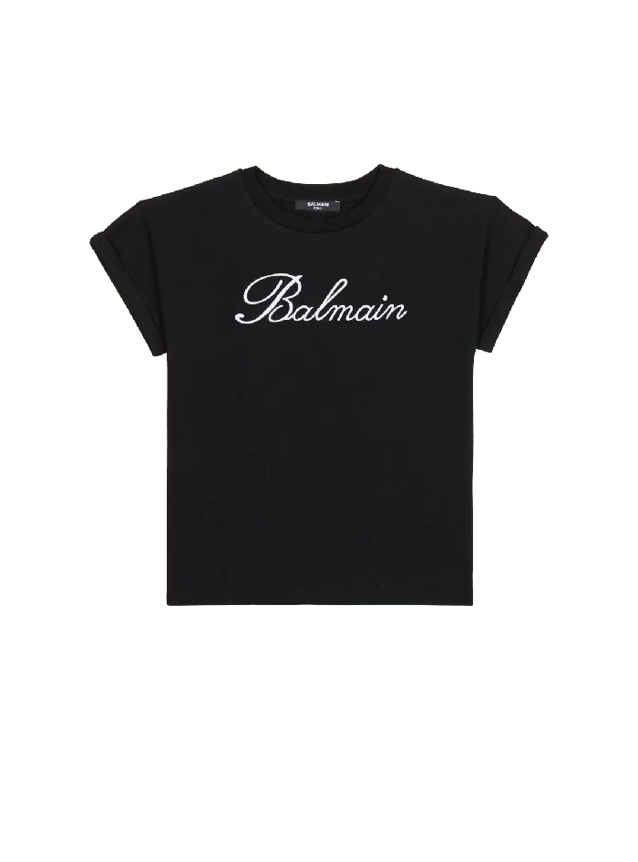 Balmain Kids Shortsleeved Signature Rhinestone Tshirt Black