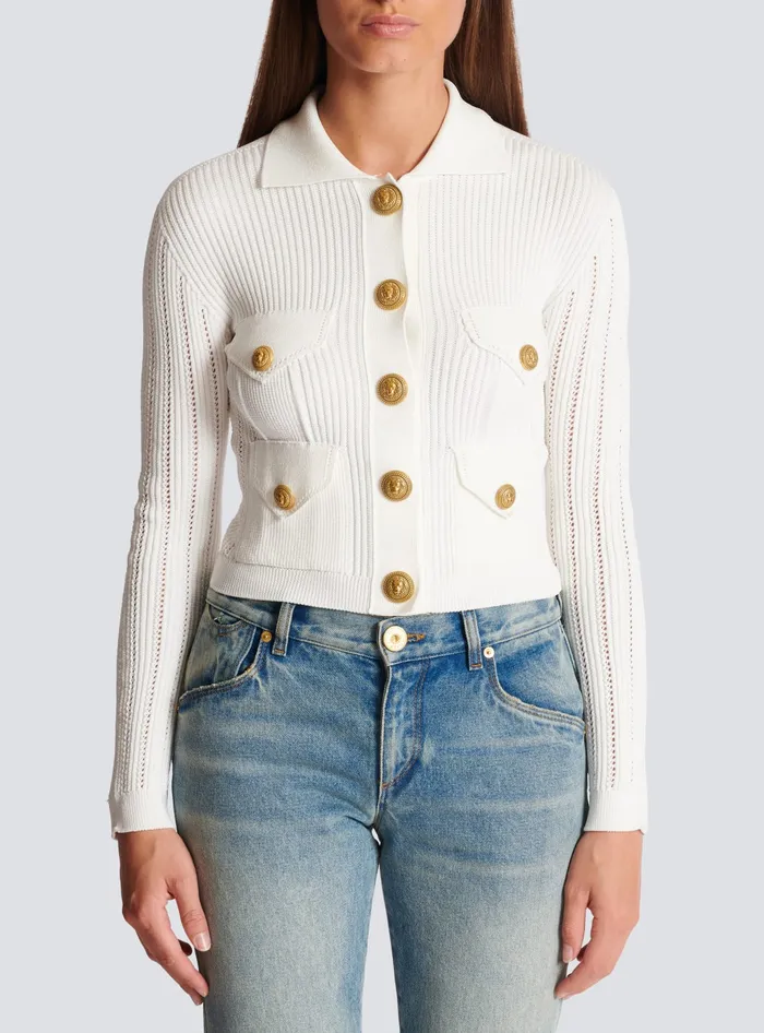 Balmain Knitwear Women Buttoned Knit Cardigan White