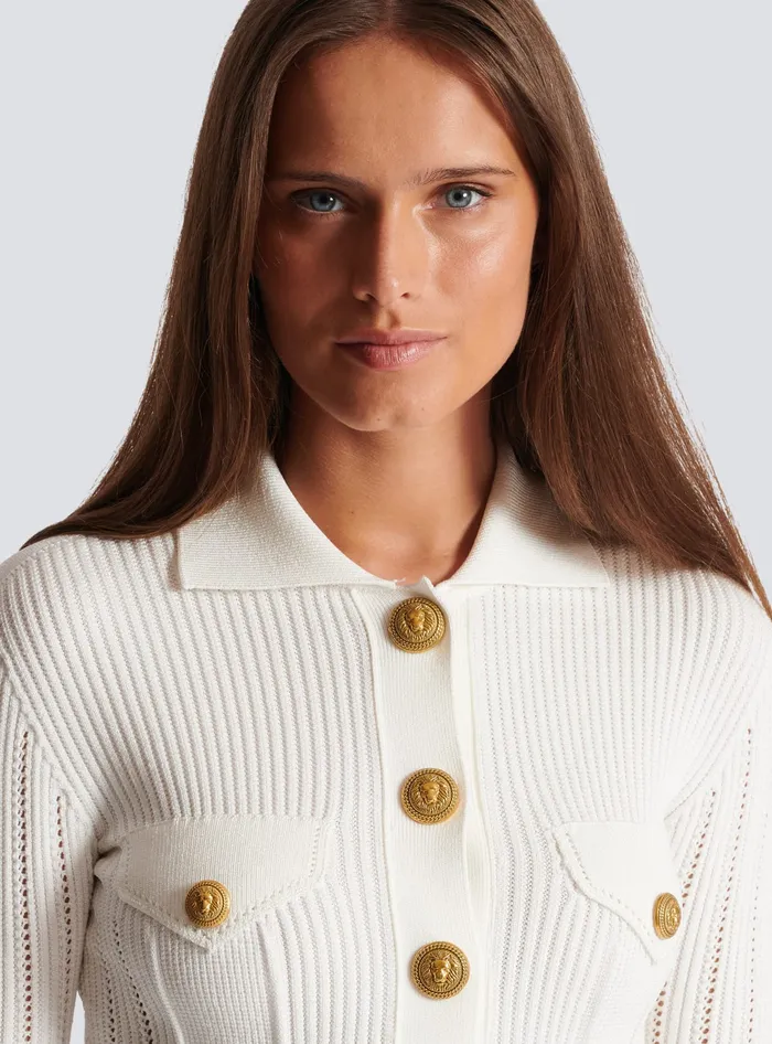 Balmain Knitwear Women Buttoned Knit Cardigan White