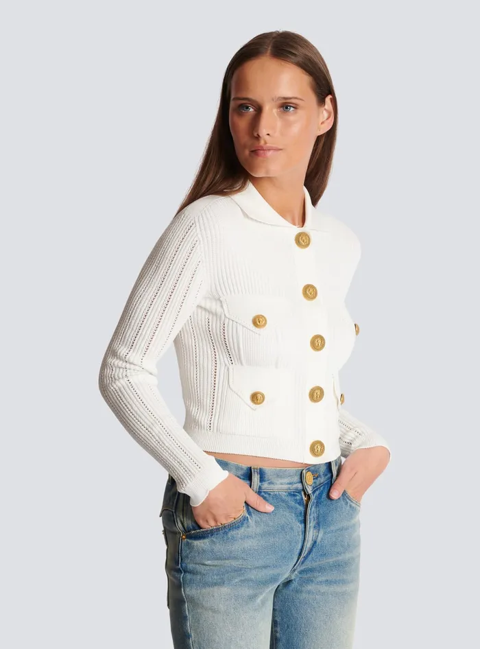Balmain Knitwear Women Buttoned Knit Cardigan White