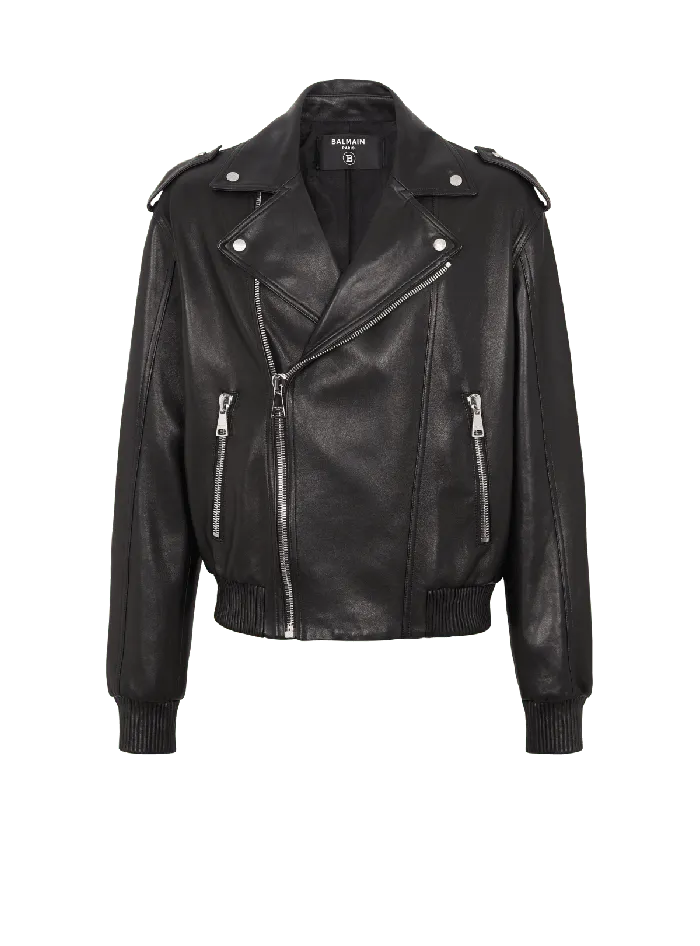Balmain Outerwear Men Leather Bomber Jacket Black