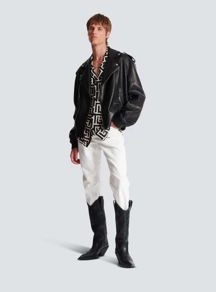 Balmain Outerwear Men Leather Bomber Jacket Black Balmain Outerwear Men Leather Bomber Jacket Black