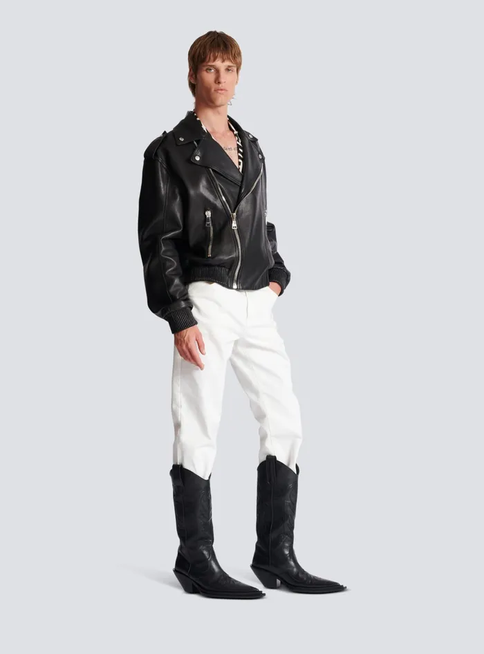 Balmain Outerwear Men Leather Bomber Jacket Black Balmain Outerwear Men Leather Bomber Jacket Black