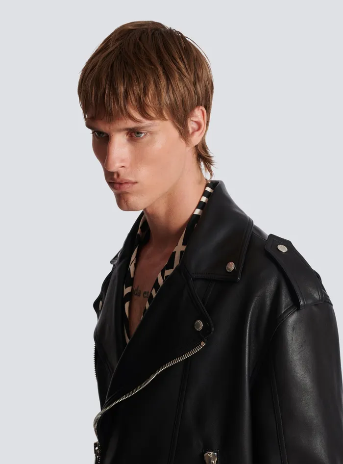 Balmain Outerwear Men Leather Bomber Jacket Black Balmain Outerwear Men Leather Bomber Jacket Black