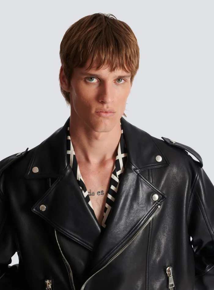 Balmain Outerwear Men Leather Bomber Jacket Black Balmain Outerwear Men Leather Bomber Jacket Black