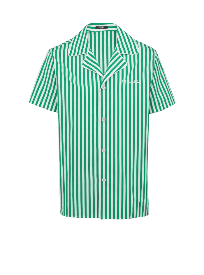 Balmain Shirts And Polos Men Shortsleeved Striped Cotton Pyjama Shirt Green