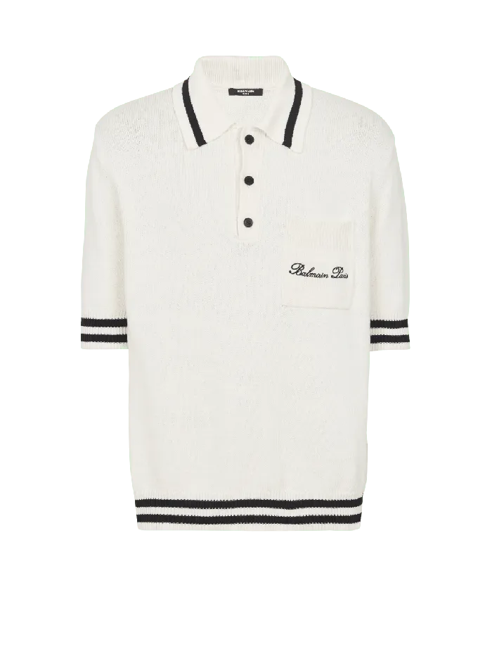 Balmain Shirts And Polos Men Wool Polo Shirt With Signature Embroidery White