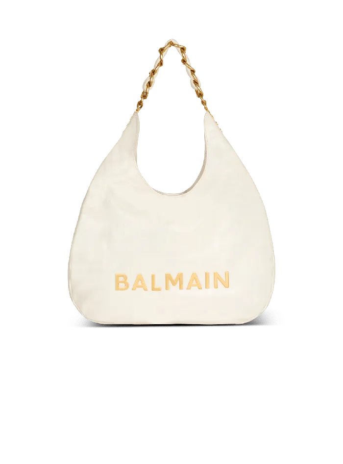 Balmain Shoulder Bags Women 1945 Soft Hobo Bag In Embossed Crinkled Calfskin With A PB Labyrinth Monogram White Balmain Shoulder Bags Women 1945 Soft Hobo Bag In Embossed Crinkled Calfskin With A PB Labyrinth Monogram White