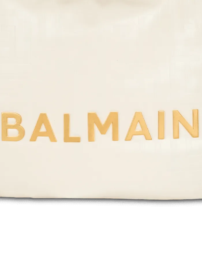 Balmain Shoulder Bags Women 1945 Soft Hobo Bag In Embossed Crinkled Calfskin With A PB Labyrinth Monogram White