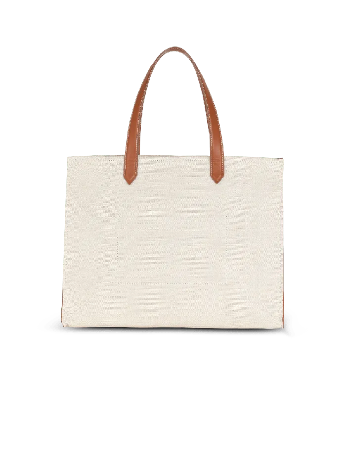 Balmain Shoulder Bags Women BArmy 42 Canvas Tote Bag With Leather Details Beige