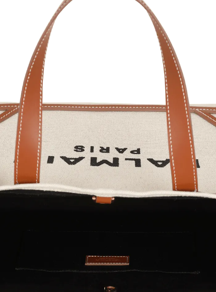 Balmain Shoulder Bags Women BArmy 42 Canvas Tote Bag With Leather Details Beige