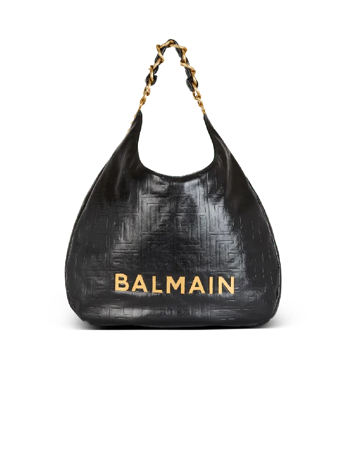 Balmain Shoulder Bags Women Large 1945 Soft Hobo Bag In Crinkled Calfskin Black Balmain Shoulder Bags Women Large 1945 Soft Hobo Bag In Crinkled Calfskin Black