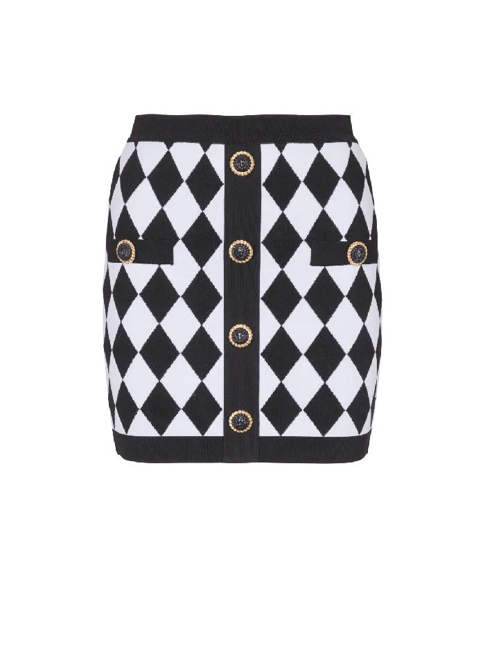 Balmain Skirts Women Short Diamond Jacquard Skirt Black