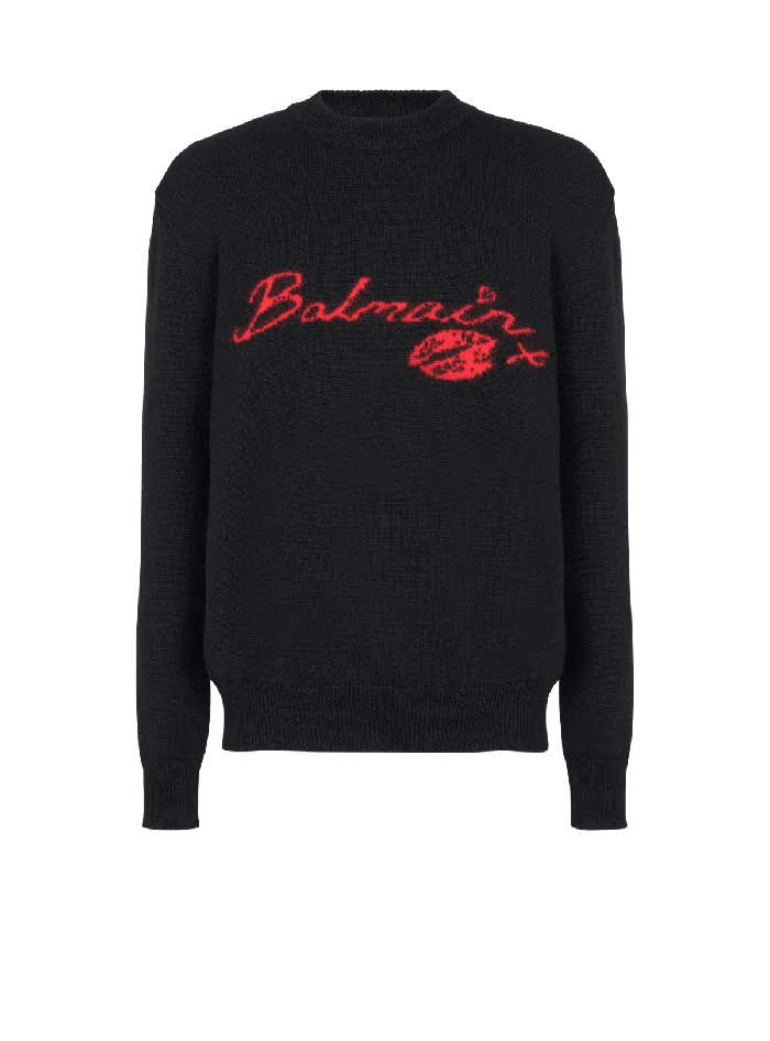 Balmain Sweatshirts Men Wool Kiss Jumper Black