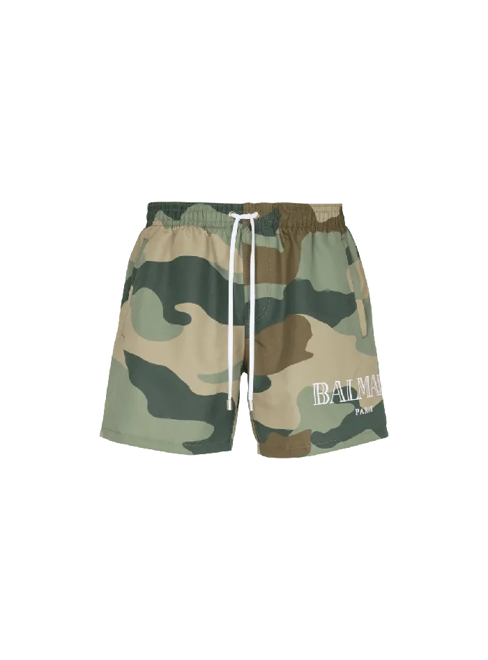 Balmain Swimwear Men Camouflage Swim Shorts Khaki