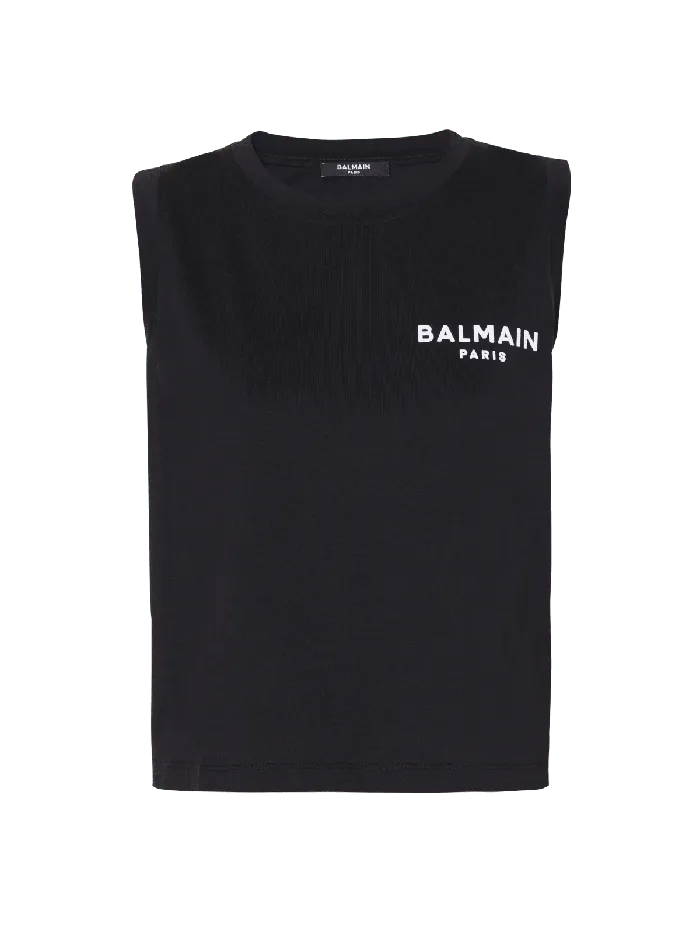 Balmain TShirts Women Flocked Tank Top Black