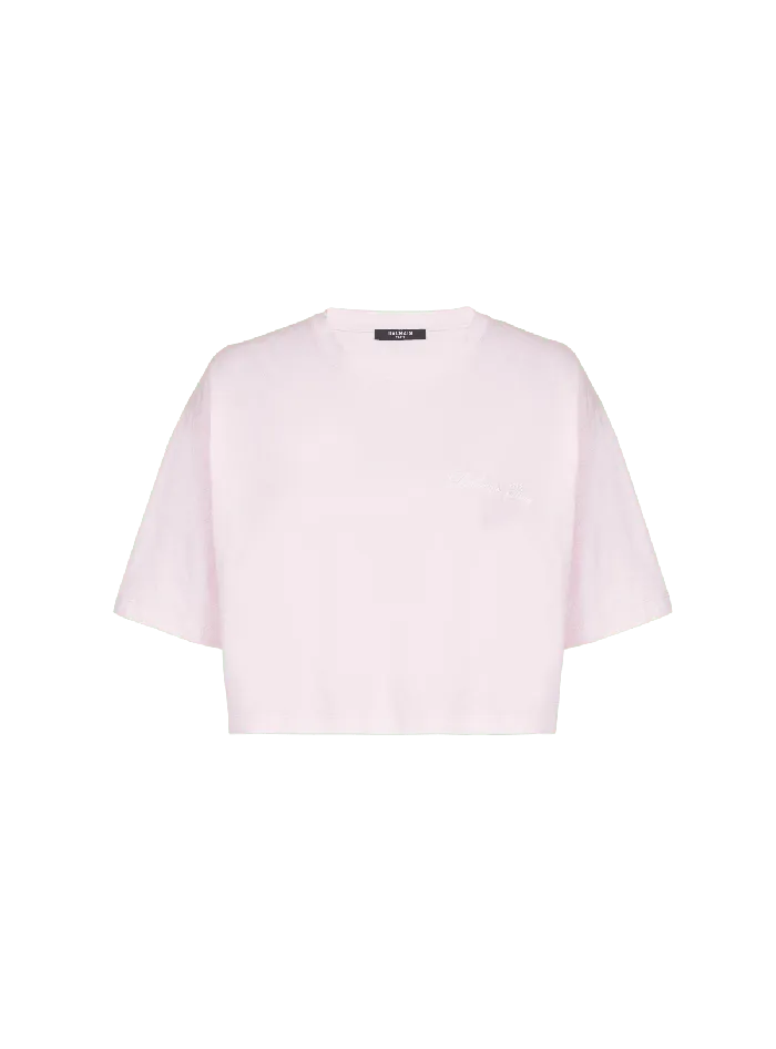 Balmain TShirts Women Tshirt With Signature Embroidery Pink