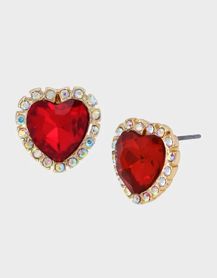 Betsey Johnson Women BETSEYS BEST STONE HEART STUDS RED