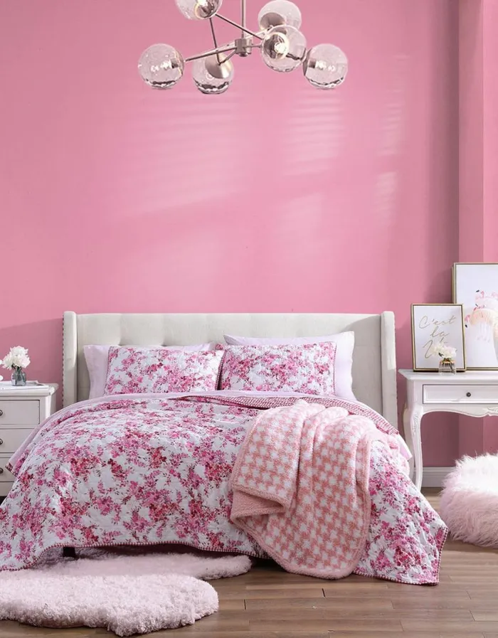 Betsey Johnson Women BETSEYS FLORAL VINEYARD FULL QUEEN QUILT SHAM SET PINK