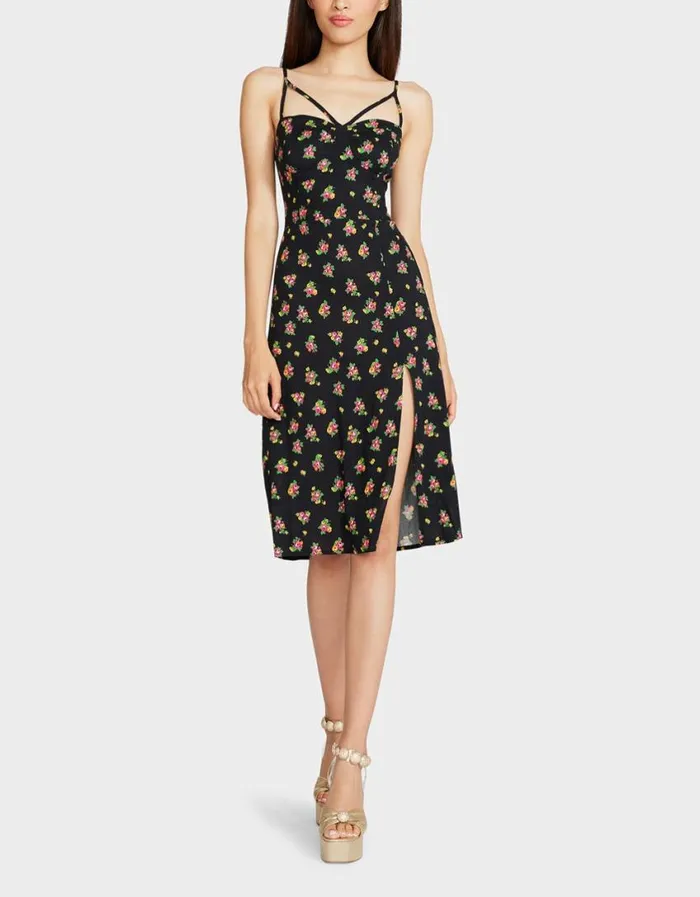 Betsey Johnson Women MADELINE MIDI DRESS BLACK MULTI