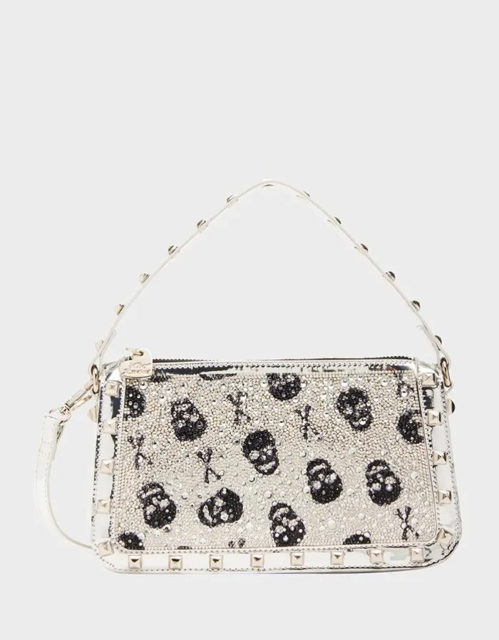 Betsey Johnson Women SKULL RHINESTONE TOP ZIP SILVER Silver