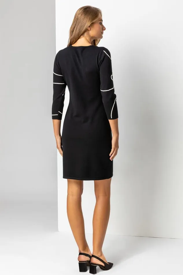 Black Butterfly Embellished Knitted Dress Women Roman Dresses