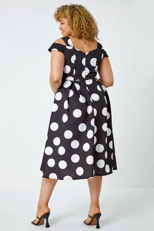 Black Curve Premium Stretch Polka Dot Dress Women Roman Dresses