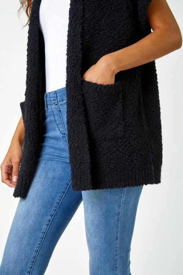 Black Hooded Teddy Longline Cardigan Women Roman Knitwear