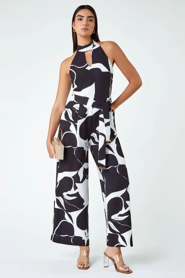 Black LIMITED Wide Leg Halterneck Jumpsuit Women Roman Dresses