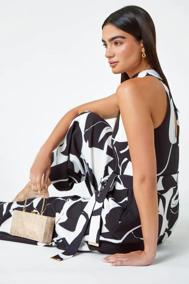 Black LIMITED Wide Leg Halterneck Jumpsuit Women Roman Dresses