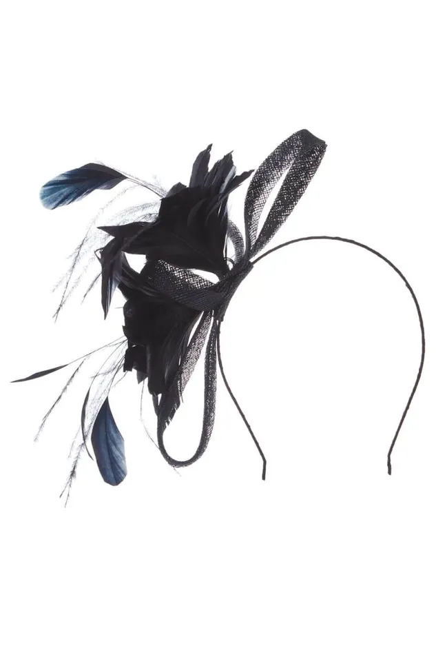Black Loop And Feather Band Fascinator Women Roman Occasionwear