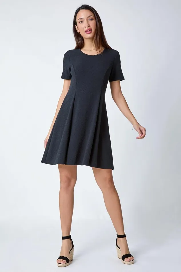 Black Luxe Stretch Pannelled Dress Women Roman Dresses