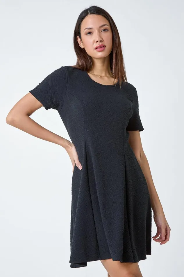 Black Luxe Stretch Pannelled Dress Women Roman Dresses