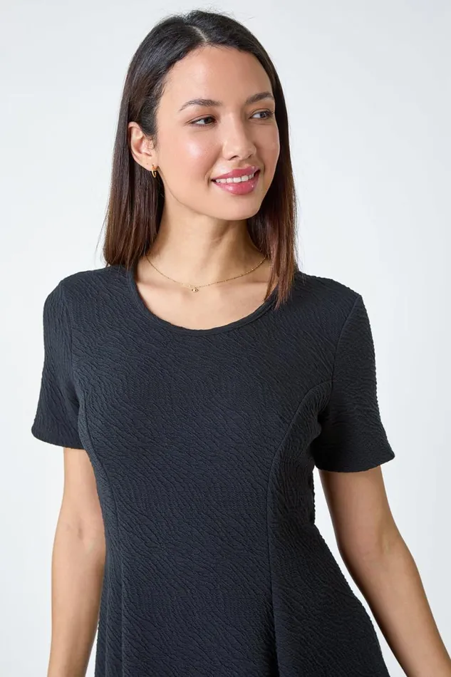 Black Luxe Stretch Pannelled Dress Women Roman Dresses
