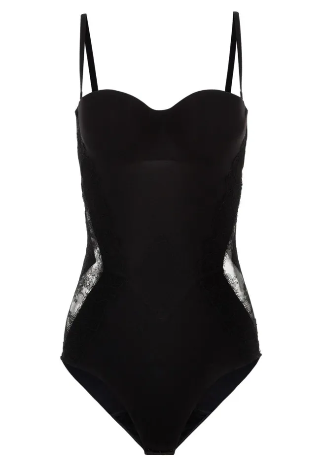 Black Lycra Control Fit Body With Chantilly Lace Lingerie La Perla Bodysuits and Bustiers