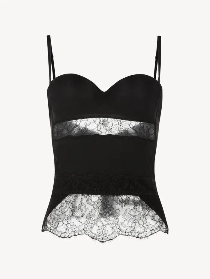 Black Lycra Corset With Chantilly Lace Lingerie La Perla Bodysuits and Bustiers