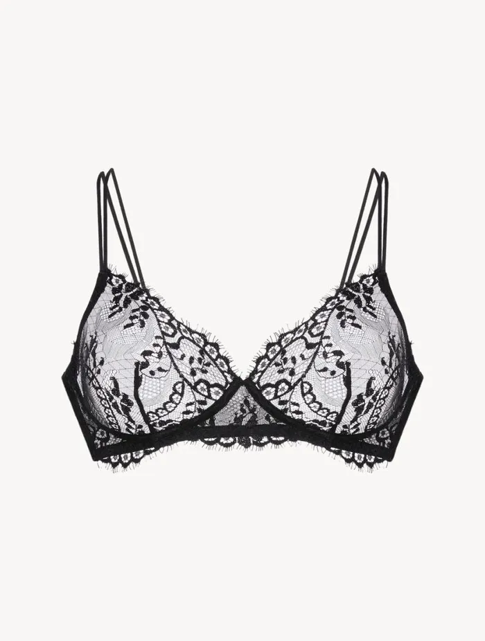 Black Nonwired Leavers Lace Bra Lingerie La Perla Wireless