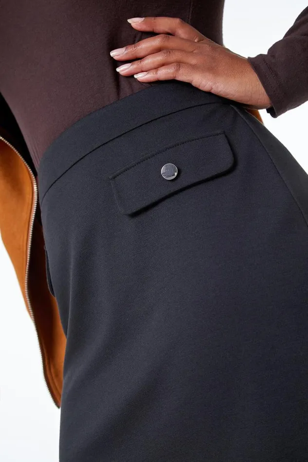 Black Petite Button Detail Pocket Skirt Women Roman Skirts
