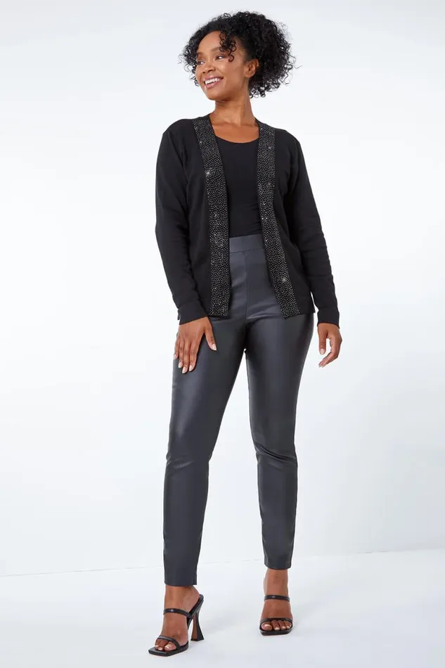 Black Petite Diamante Embellished Cardigan Women Roman Knitwear