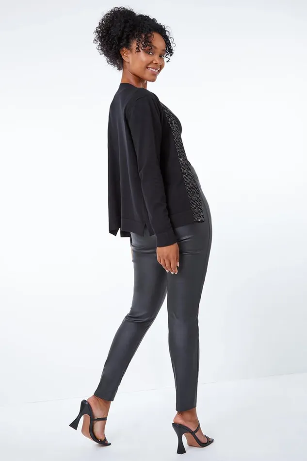 Black Petite Diamante Embellished Cardigan Women Roman Knitwear