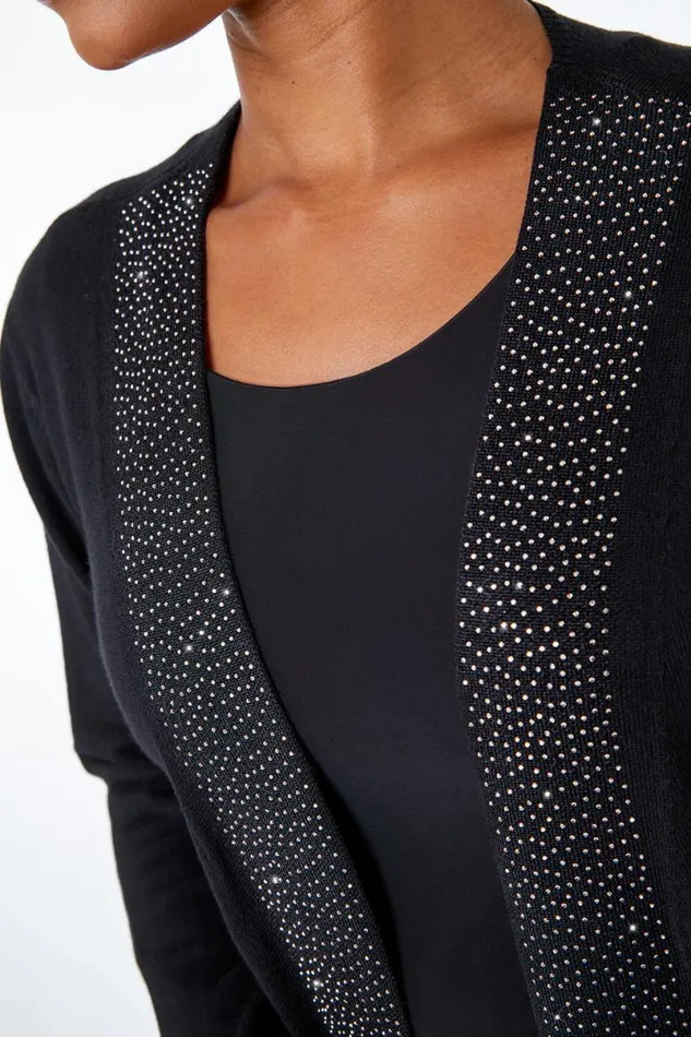 Black Petite Diamante Embellished Cardigan Women Roman Knitwear