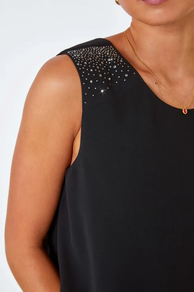Black Petite Embellished Chiffon Tiered Shift Dress Women Roman Dresses