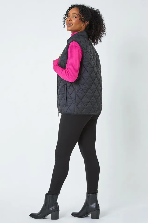 Black Petite Hooded Quilted Gilet Women Roman Coats