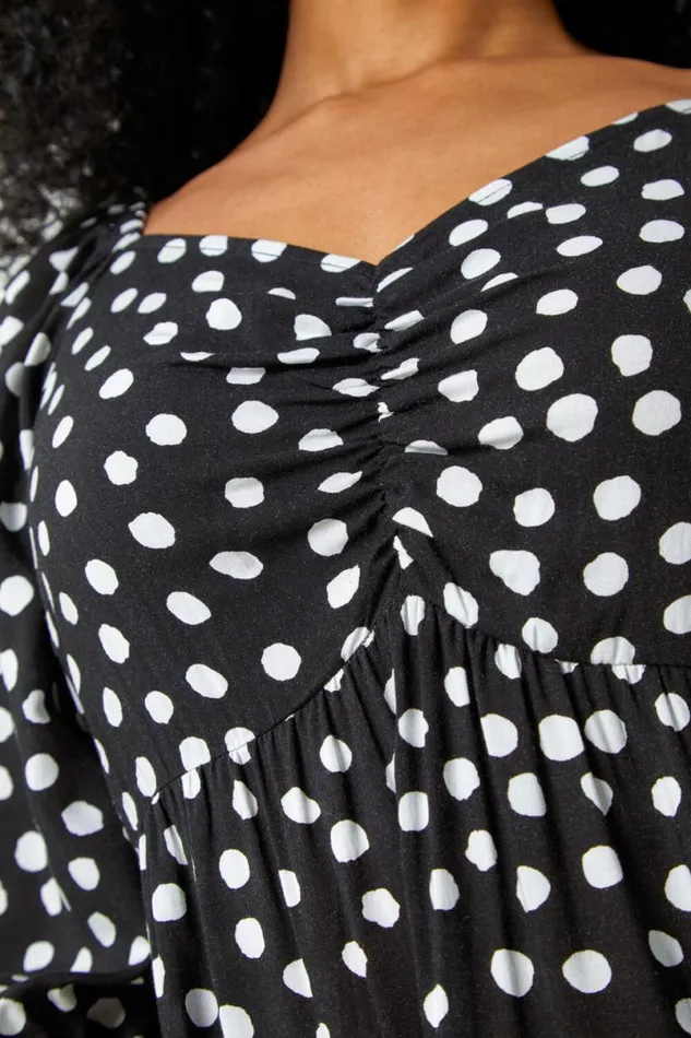 Black Petite Polka Dot Tiered Midi Dress Women Roman Dresses