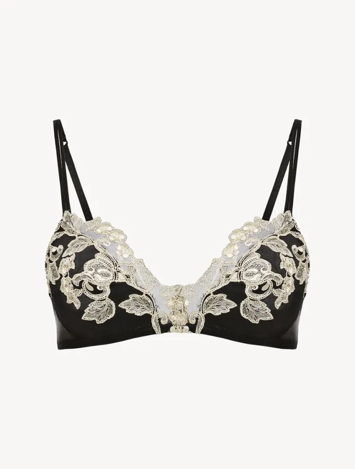 Black Silk Triangle Bra With Ivory Frastaglio Lingerie La Perla Triangle