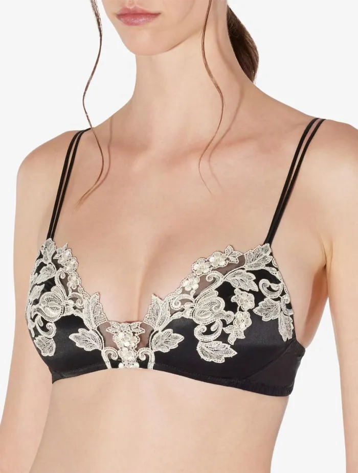 Black Silk Triangle Bra With Ivory Frastaglio Lingerie La Perla Triangle