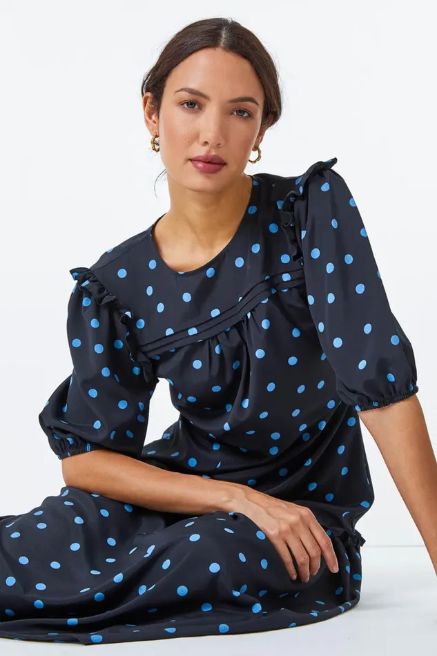 Black Tiered Polka Dot Maxi Dress Women Roman Dresses