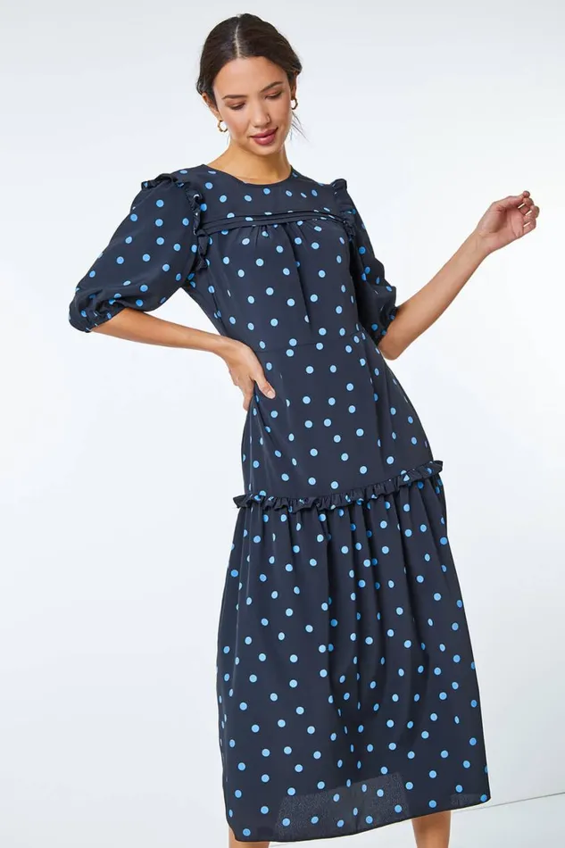 Black Tiered Polka Dot Maxi Dress Women Roman Dresses