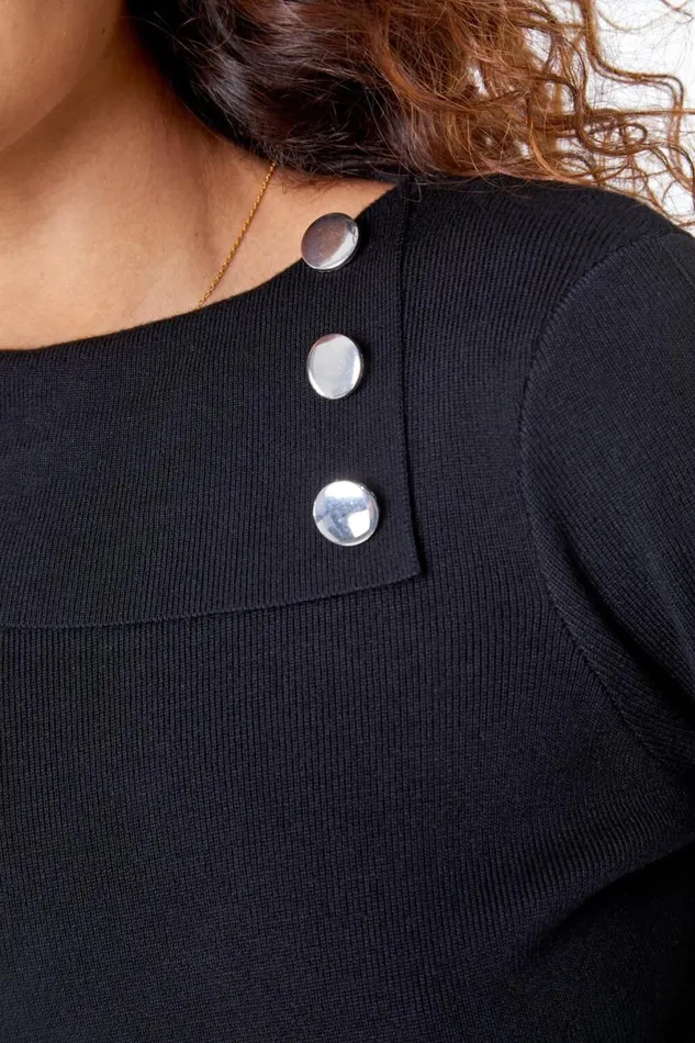 Black Turtle Neck Button Detail Jersey Dress Women Roman Dresses