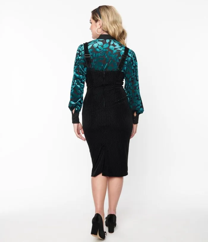 Black Velvet Fontaine Suspender Pencil Skirt Clothing Unique Vintage Skirts